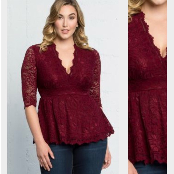 Kiyonna Tops -  Dark Red Lace Top